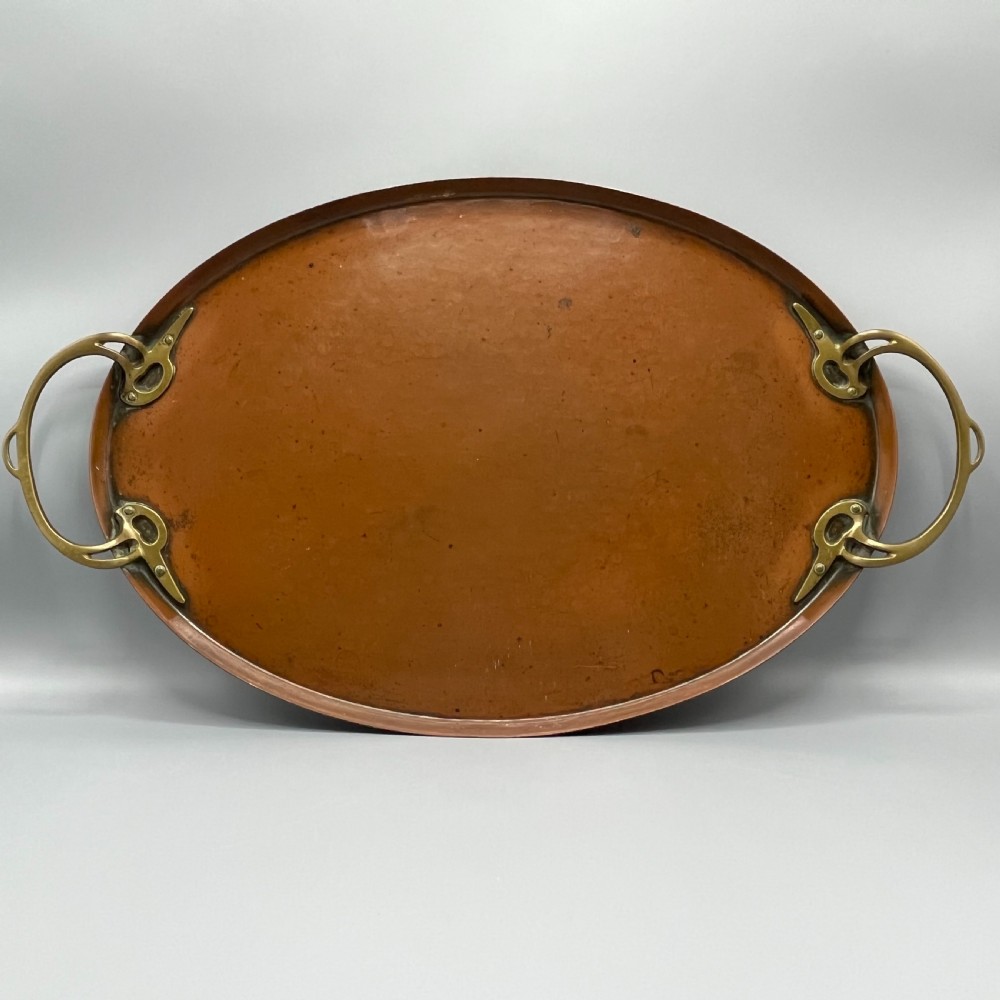 WMF Jugendstil Art Nouveau Large Copper Serving Tray with Whiplash Brass Handles View III