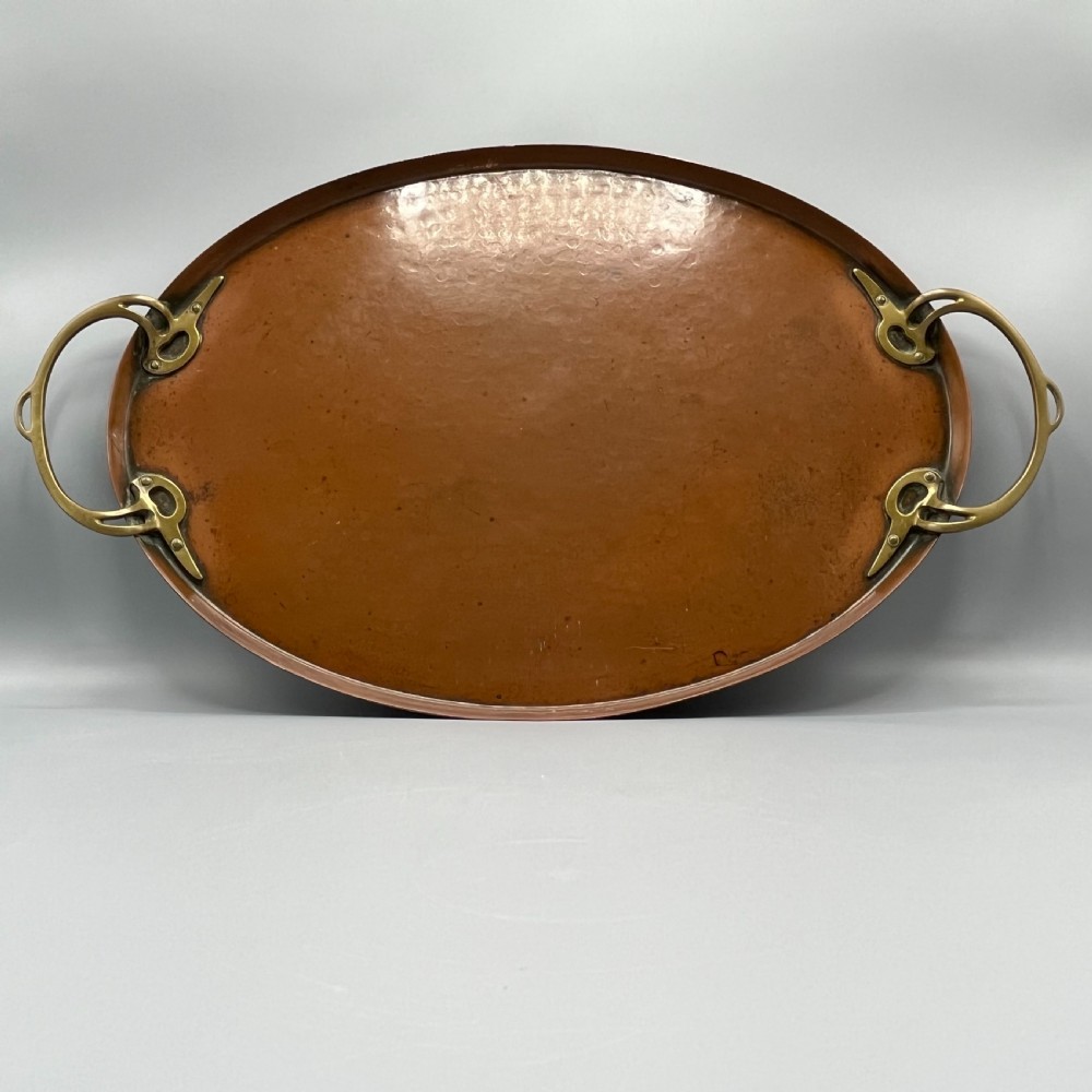 WMF Jugendstil Art Nouveau Large Copper Serving Tray with Whiplash Brass Handles View IV