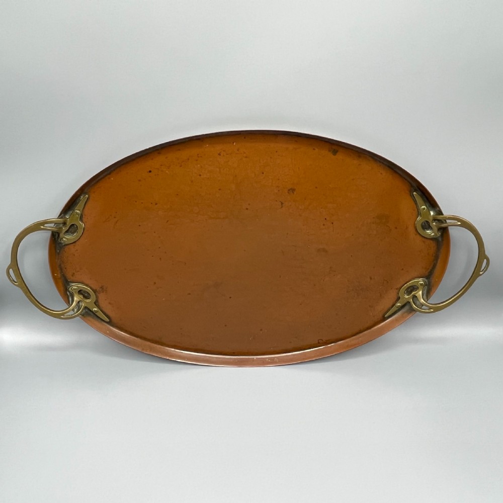 WMF Jugendstil Art Nouveau Large Copper Serving Tray with Whiplash Brass Handles View V