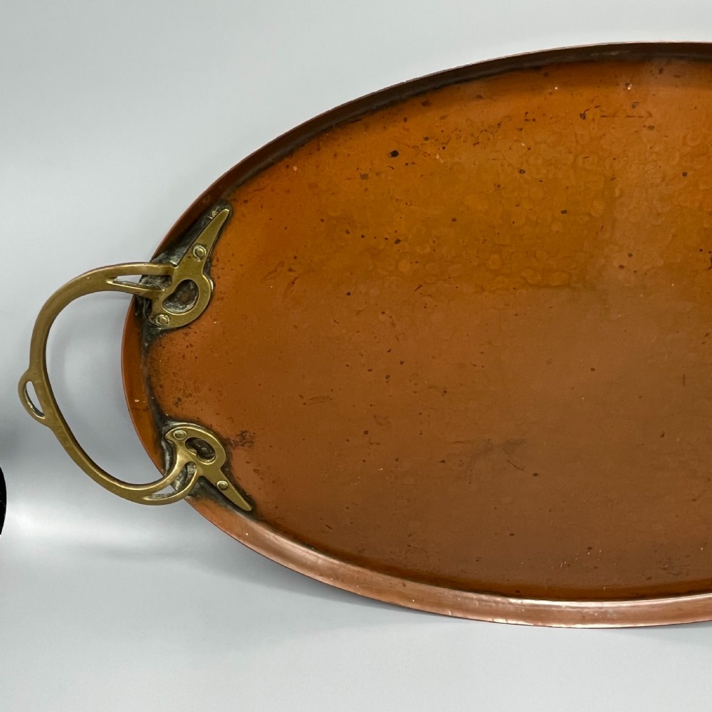 WMF Jugendstil Art Nouveau Large Copper Serving Tray with Whiplash Brass Handles View VI