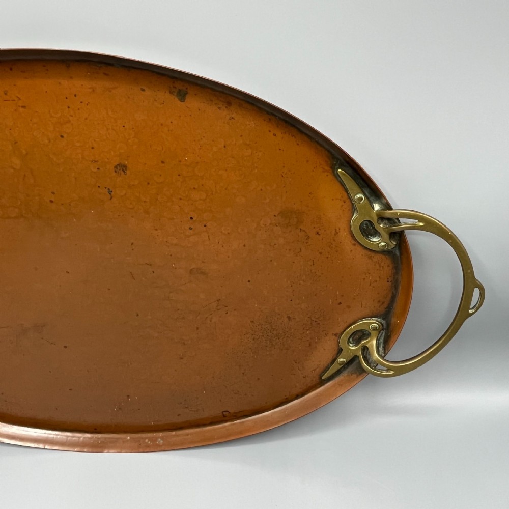 WMF Jugendstil Art Nouveau Large Copper Serving Tray with Whiplash Brass Handles View VIII