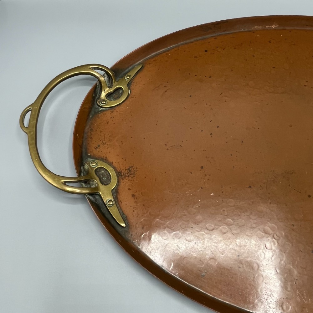 WMF Jugendstil Art Nouveau Large Copper Serving Tray with Whiplash Brass Handles View IX