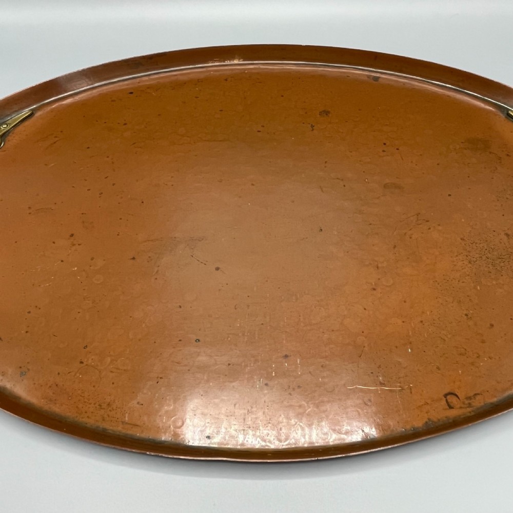 WMF Jugendstil Art Nouveau Large Copper Serving Tray with Whiplash Brass Handles View X
