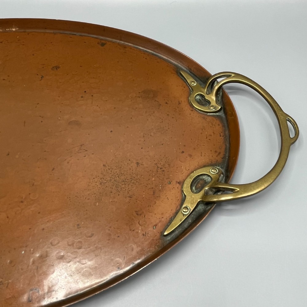 WMF Jugendstil Art Nouveau Large Copper Serving Tray with Whiplash Brass Handles View XI