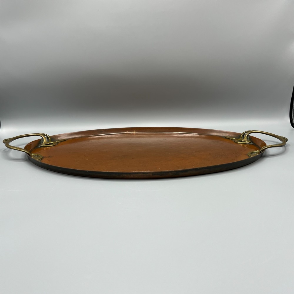 WMF Jugendstil Art Nouveau Large Copper Serving Tray with Whiplash Brass Handles View XII