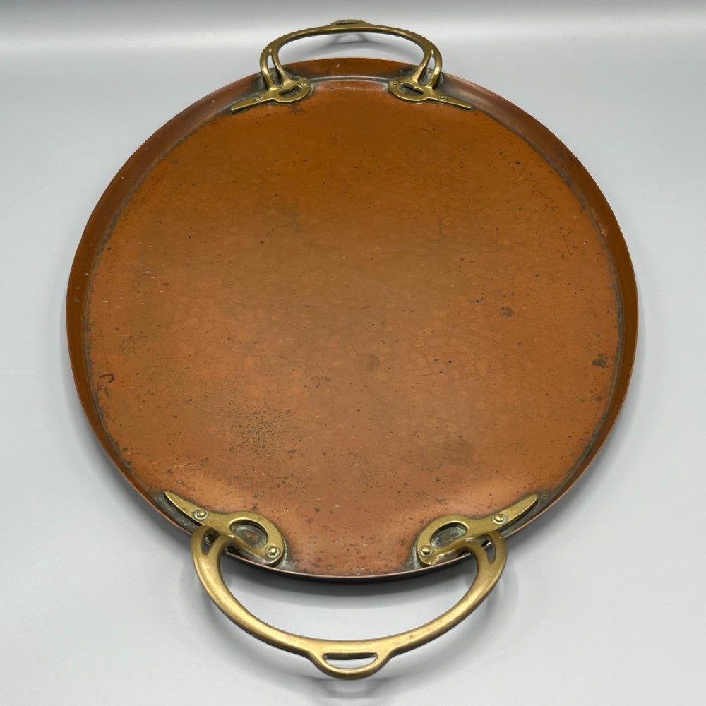 WMF Jugendstil Art Nouveau Large Copper Serving Tray with Whiplash Brass Handles View XIII
