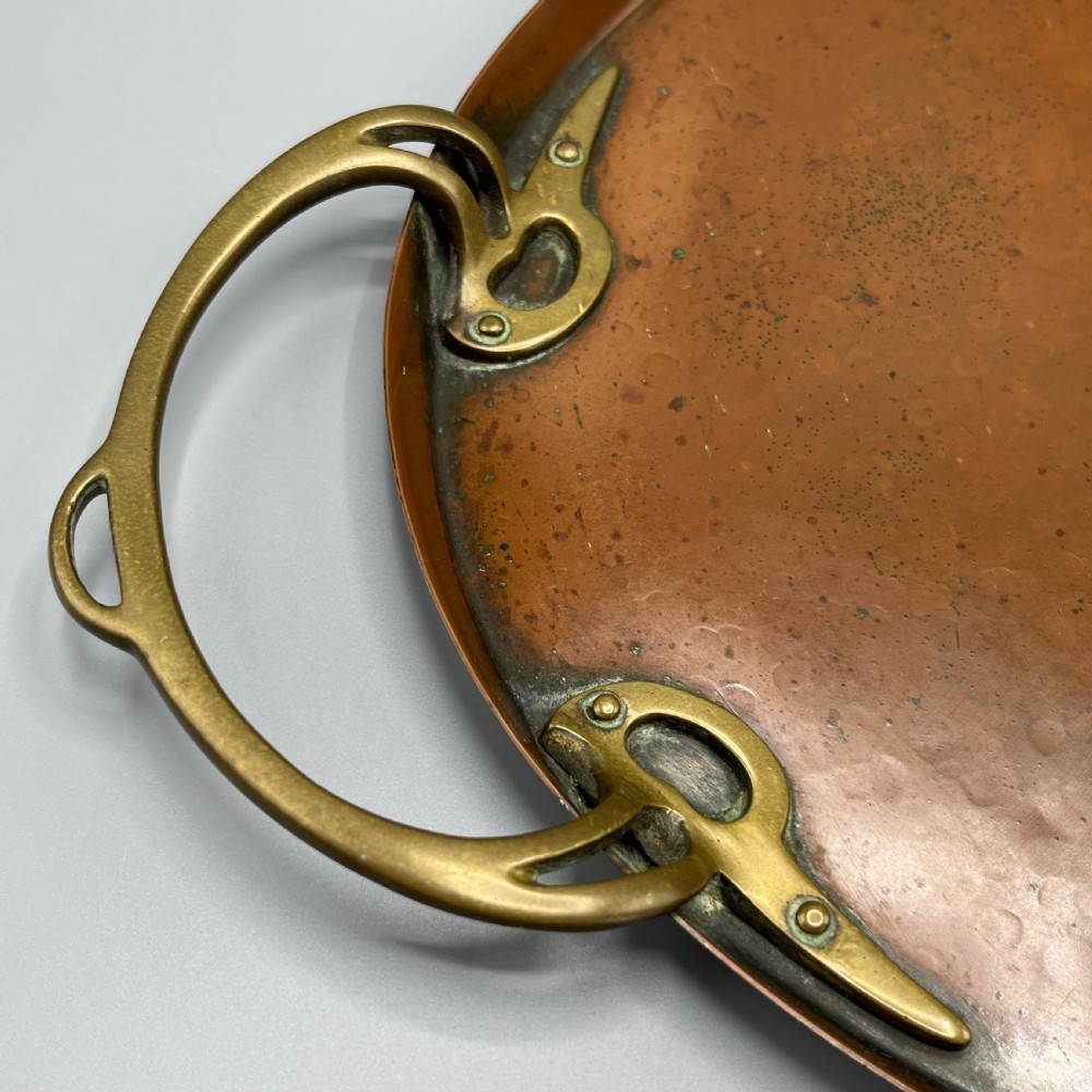 WMF Jugendstil Art Nouveau Large Copper Serving Tray with Whiplash Brass Handles View XIV