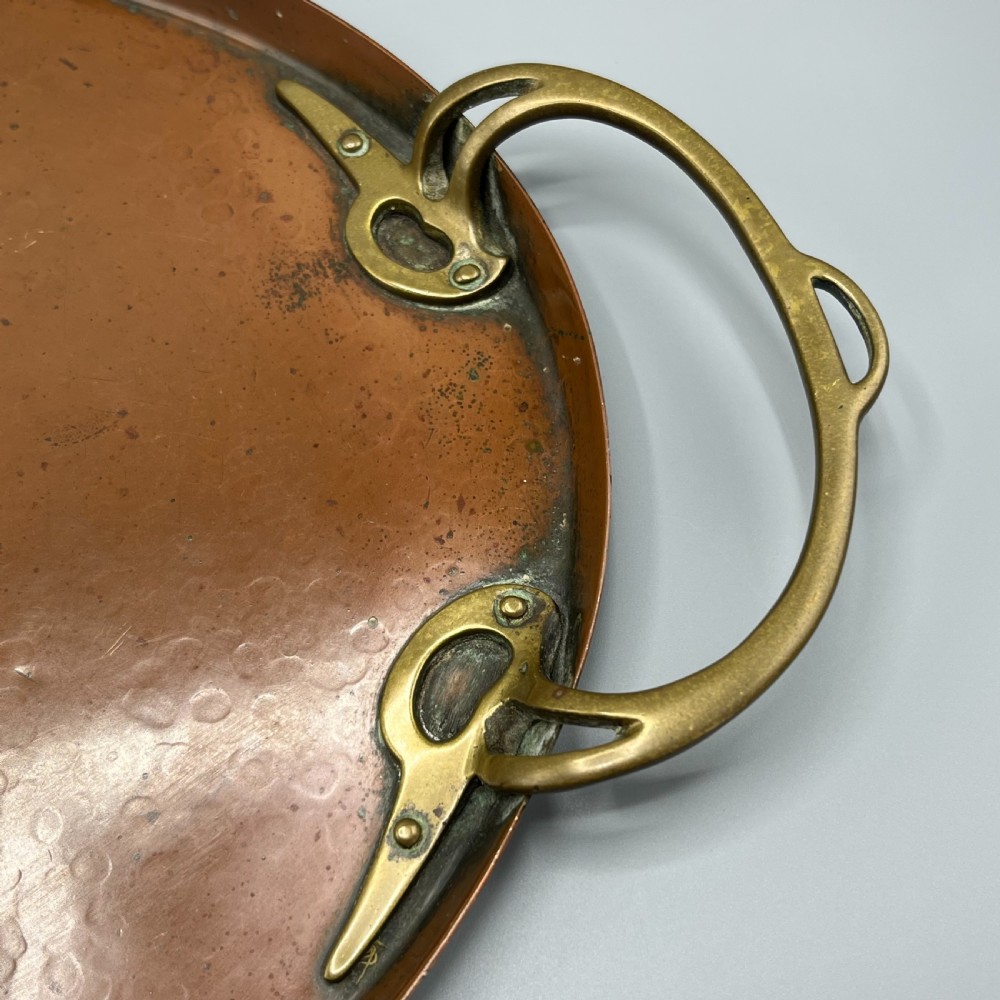 WMF Jugendstil Art Nouveau Large Copper Serving Tray with Whiplash Brass Handles View XV