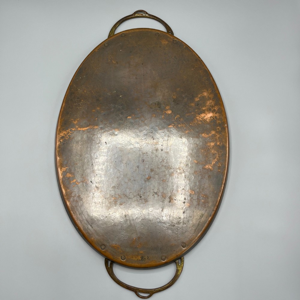 WMF Jugendstil Art Nouveau Large Copper Serving Tray with Whiplash Brass Handles View XVI