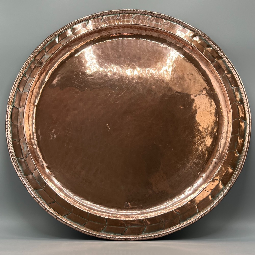 Large Round Arts & Crafts Copper Tray Charger By Hugh Wallis