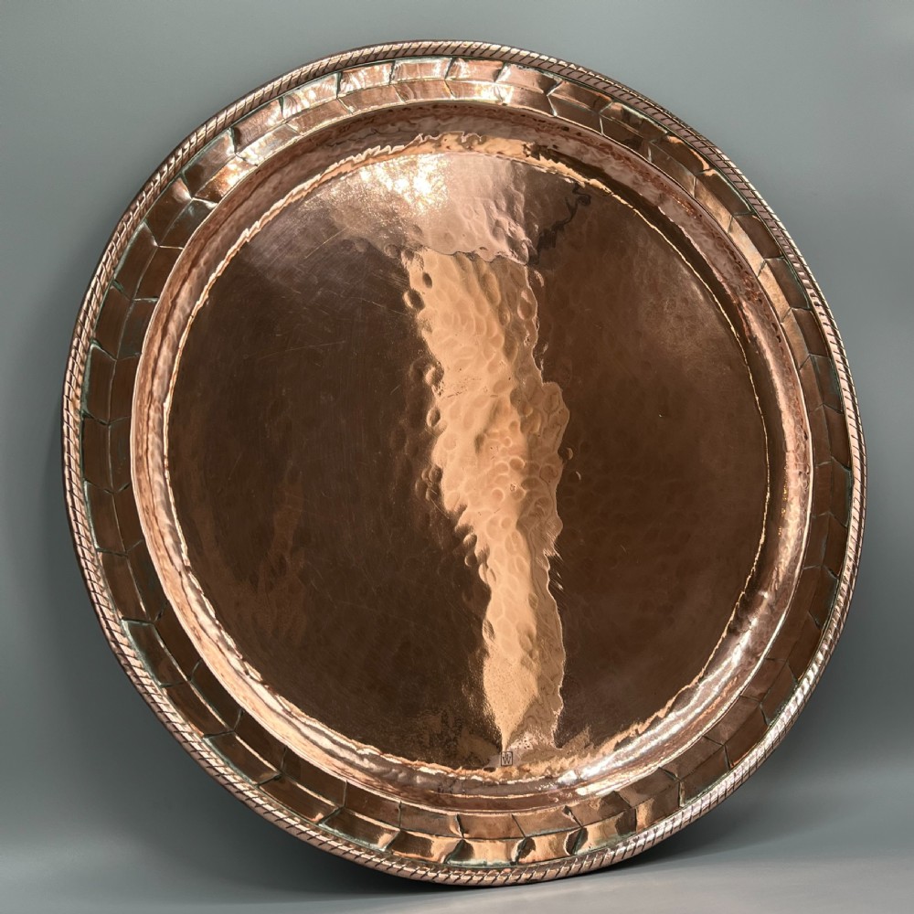 Large Round Arts & Crafts Copper Tray Charger By Hugh Wallis View II