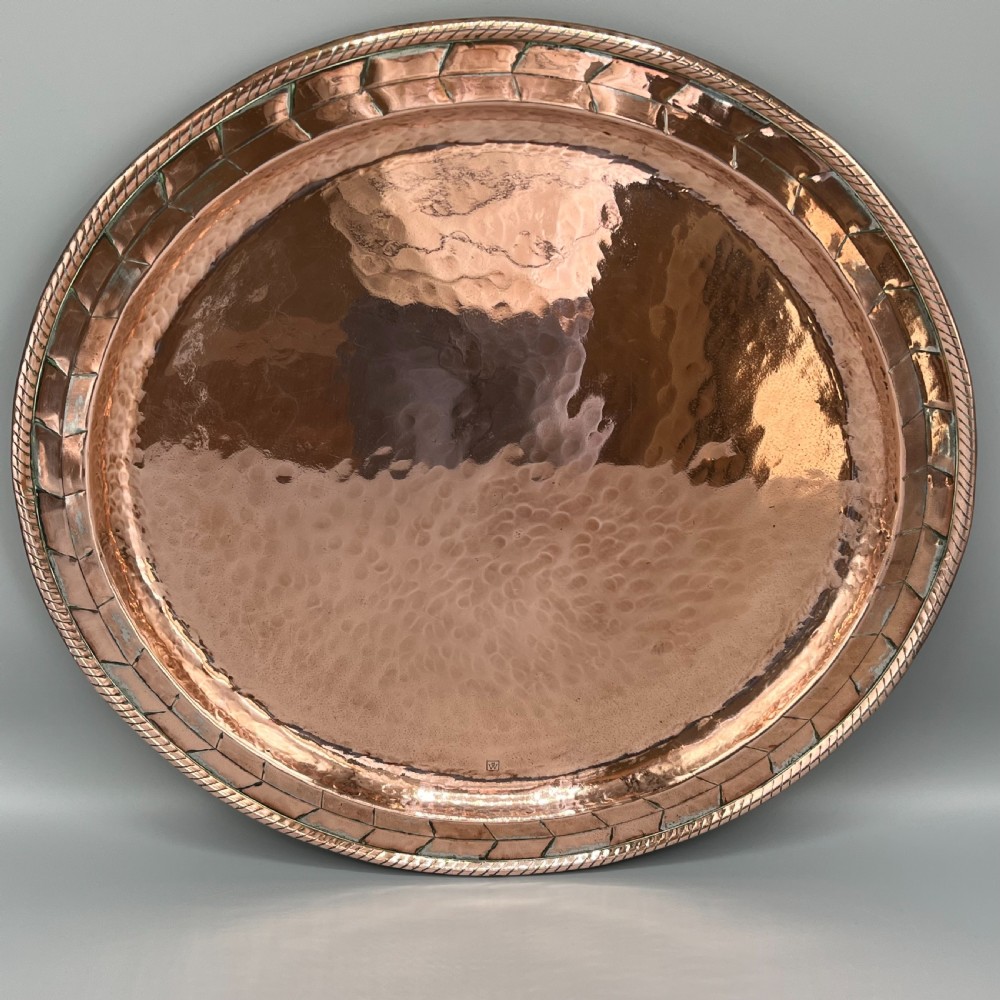 Large Round Arts & Crafts Copper Tray Charger By Hugh Wallis View III