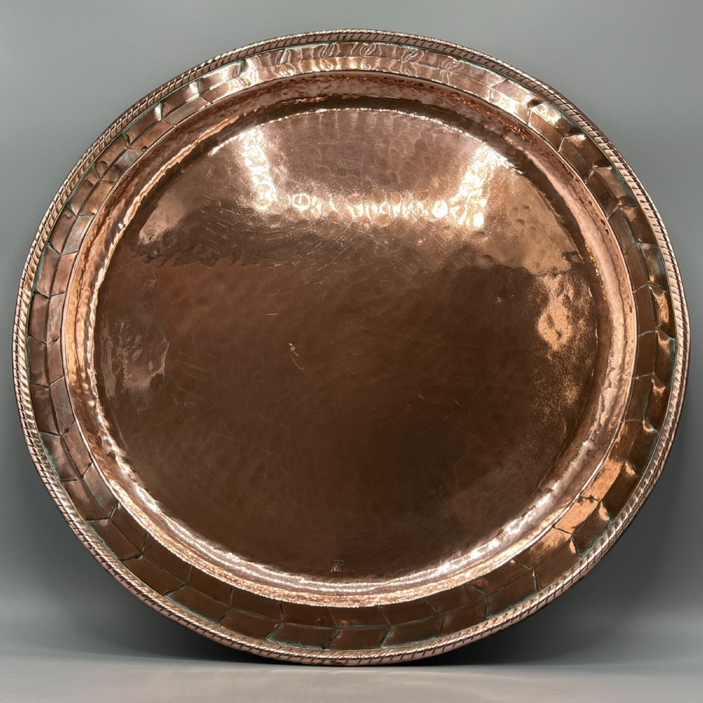 Large Round Arts & Crafts Copper Tray Charger By Hugh Wallis View IV