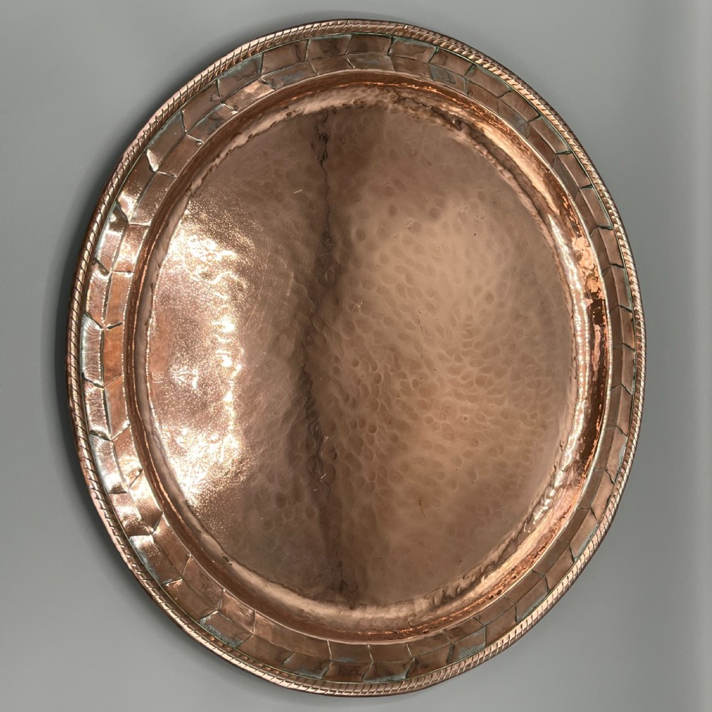Large Round Arts & Crafts Copper Tray Charger By Hugh Wallis View VI