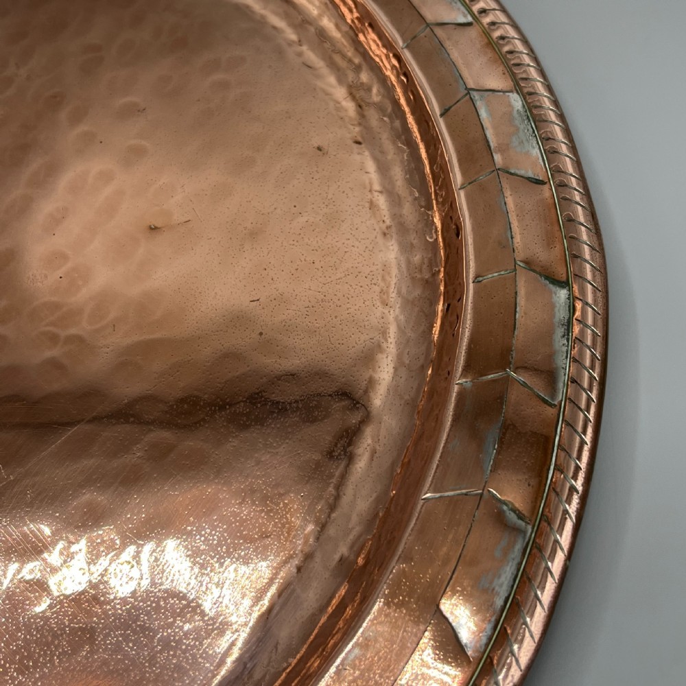 Large Round Arts & Crafts Copper Tray Charger By Hugh Wallis View VIII