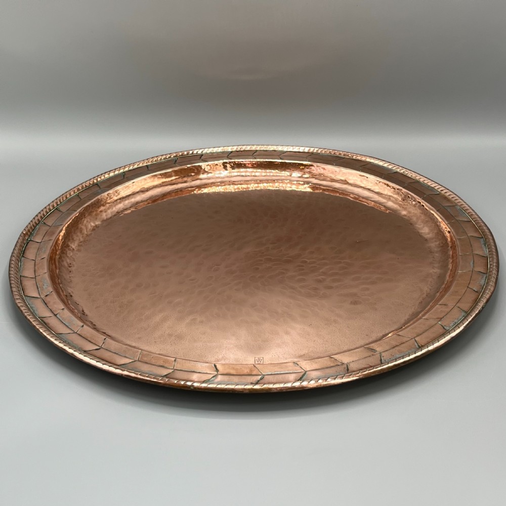 Large Round Arts & Crafts Copper Tray Charger By Hugh Wallis View X