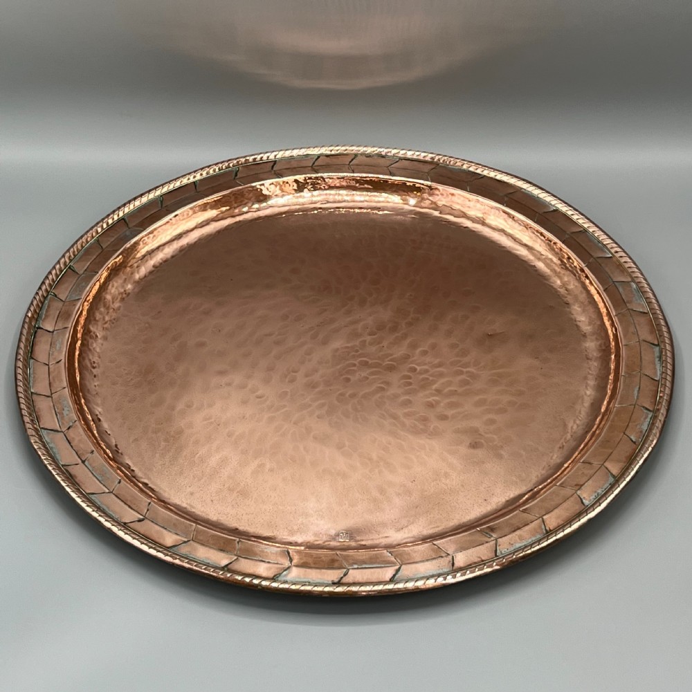 Large Round Arts & Crafts Copper Tray Charger By Hugh Wallis View XIV