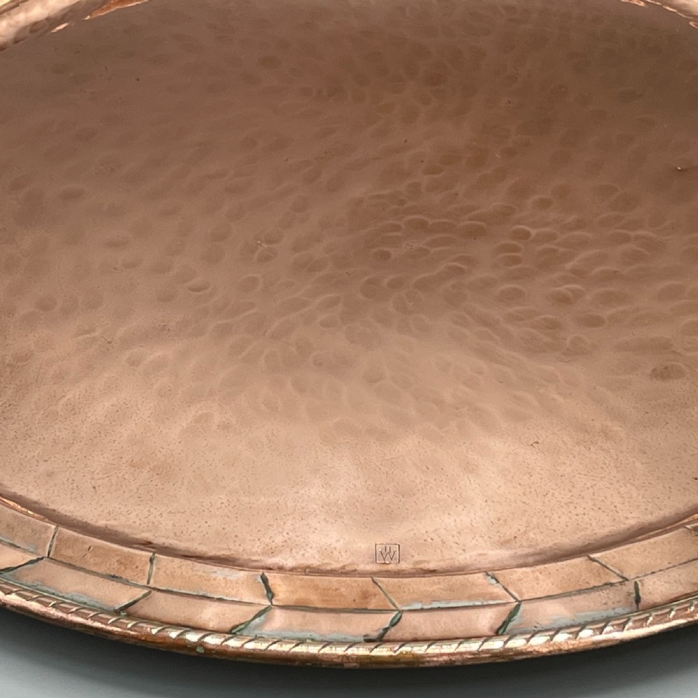 Large Round Arts & Crafts Copper Tray Charger By Hugh Wallis View XV