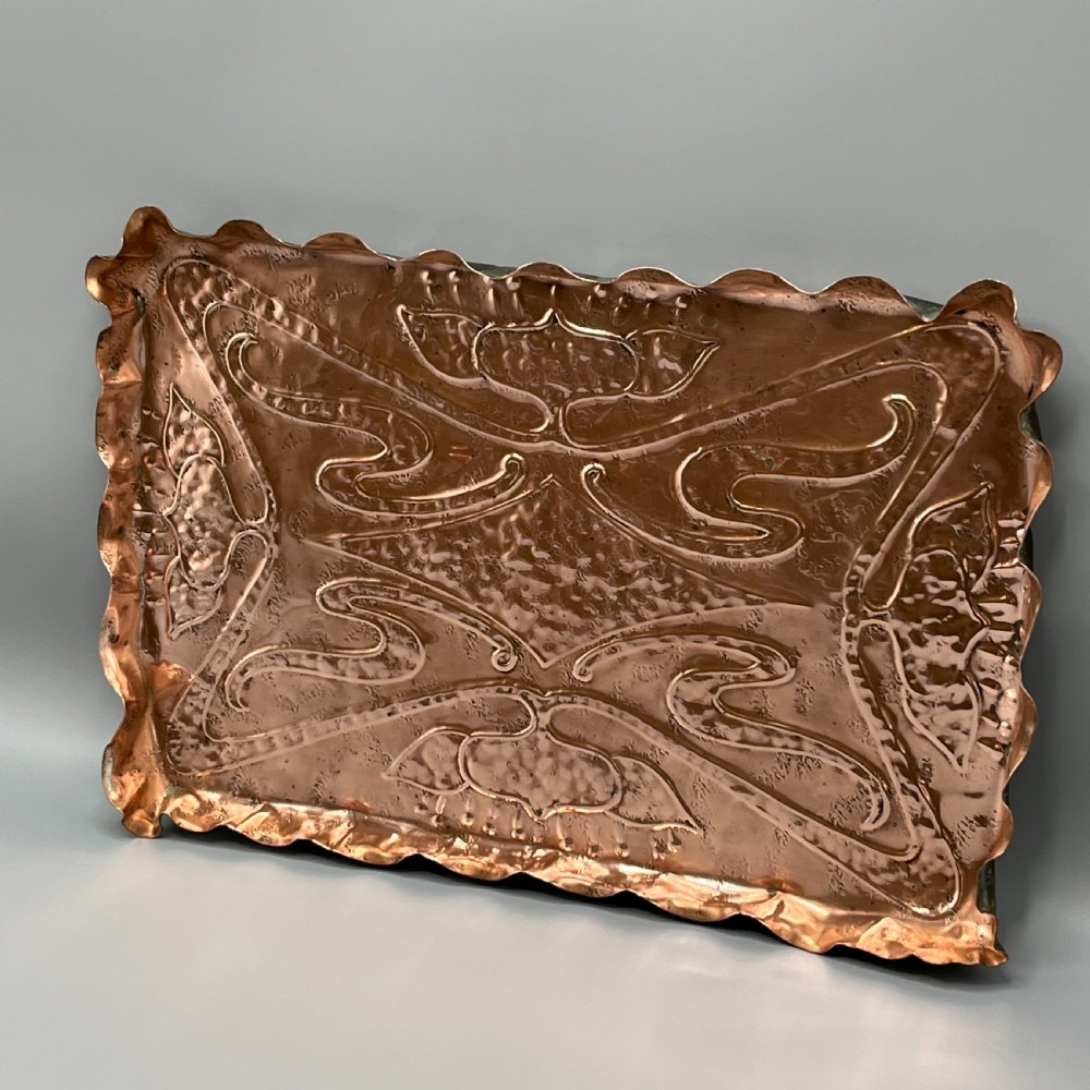 Art Nouveau Copper Repousse Gallery Tray