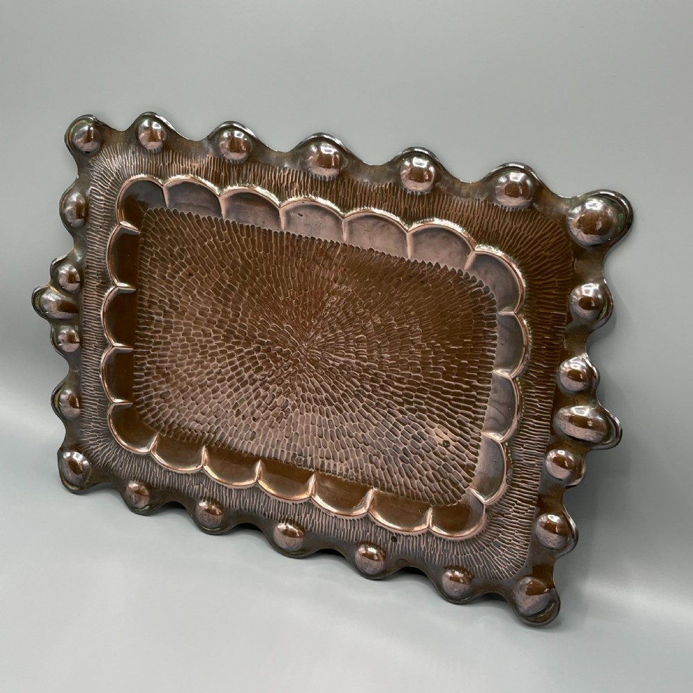 Art Nouveau Solid Copper Repousse Embossed Tray