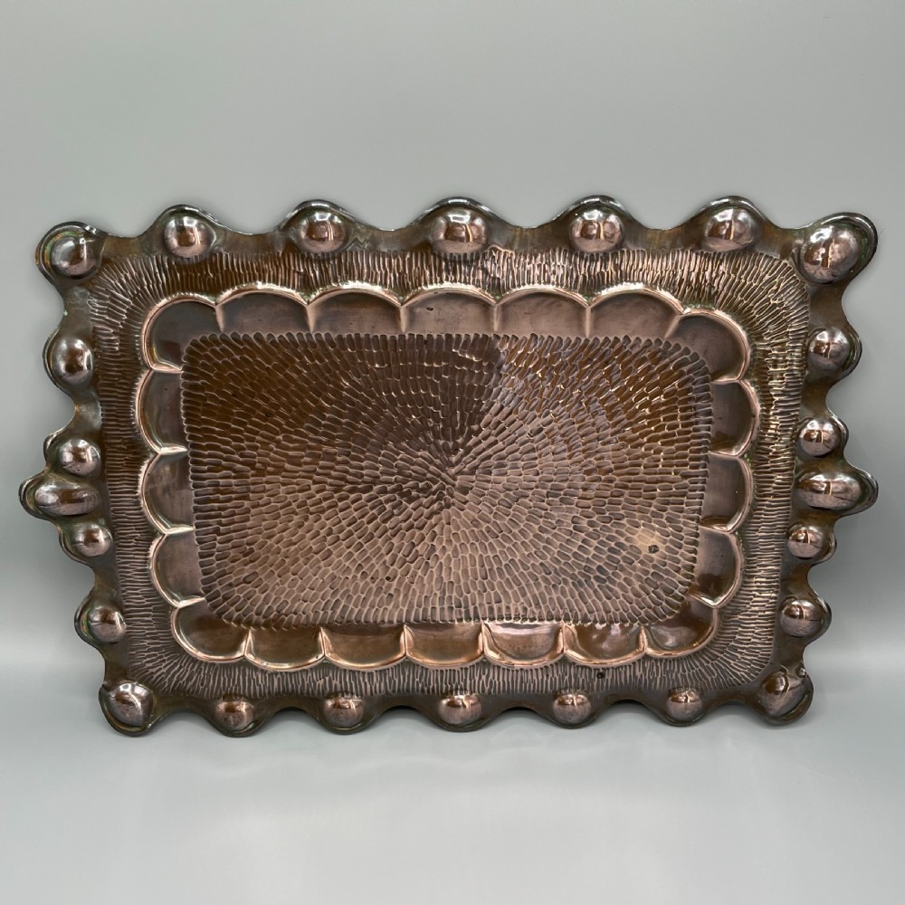 Art Nouveau Solid Copper Repousse Embossed Tray View II
