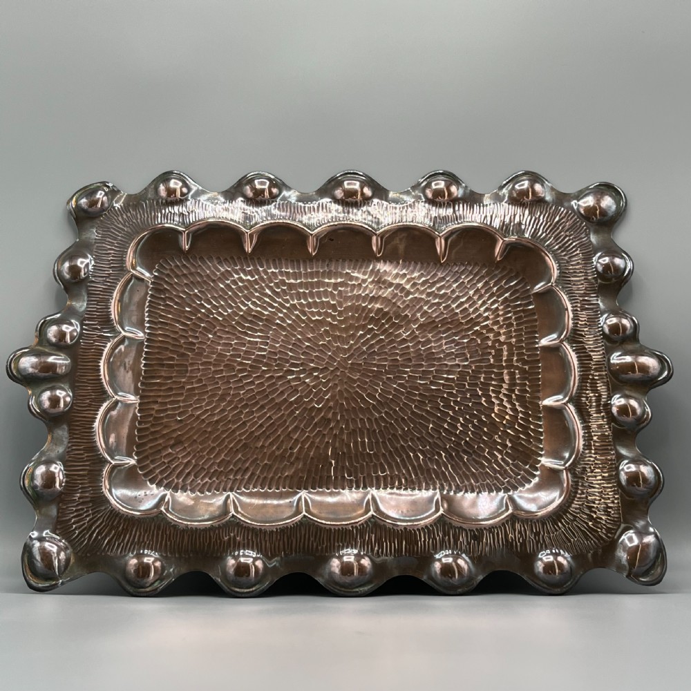 Art Nouveau Solid Copper Repousse Embossed Tray View IV