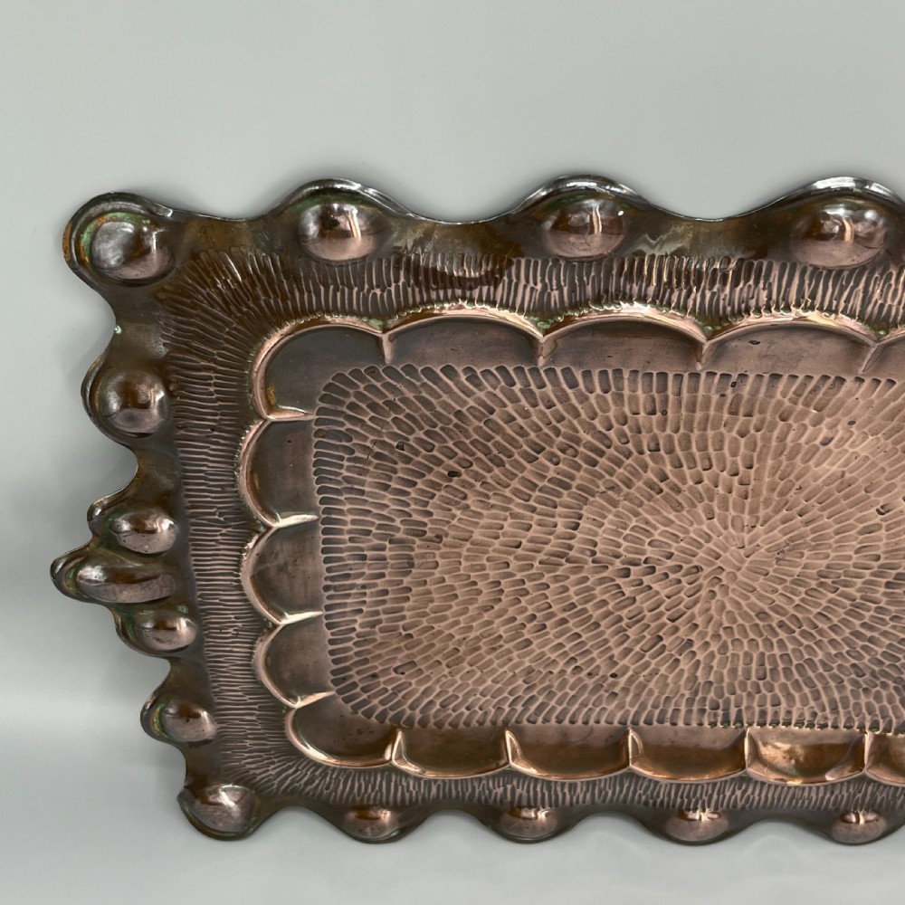 Art Nouveau Solid Copper Repousse Embossed Tray View V