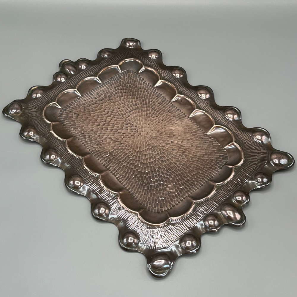 Art Nouveau Solid Copper Repousse Embossed Tray View VII