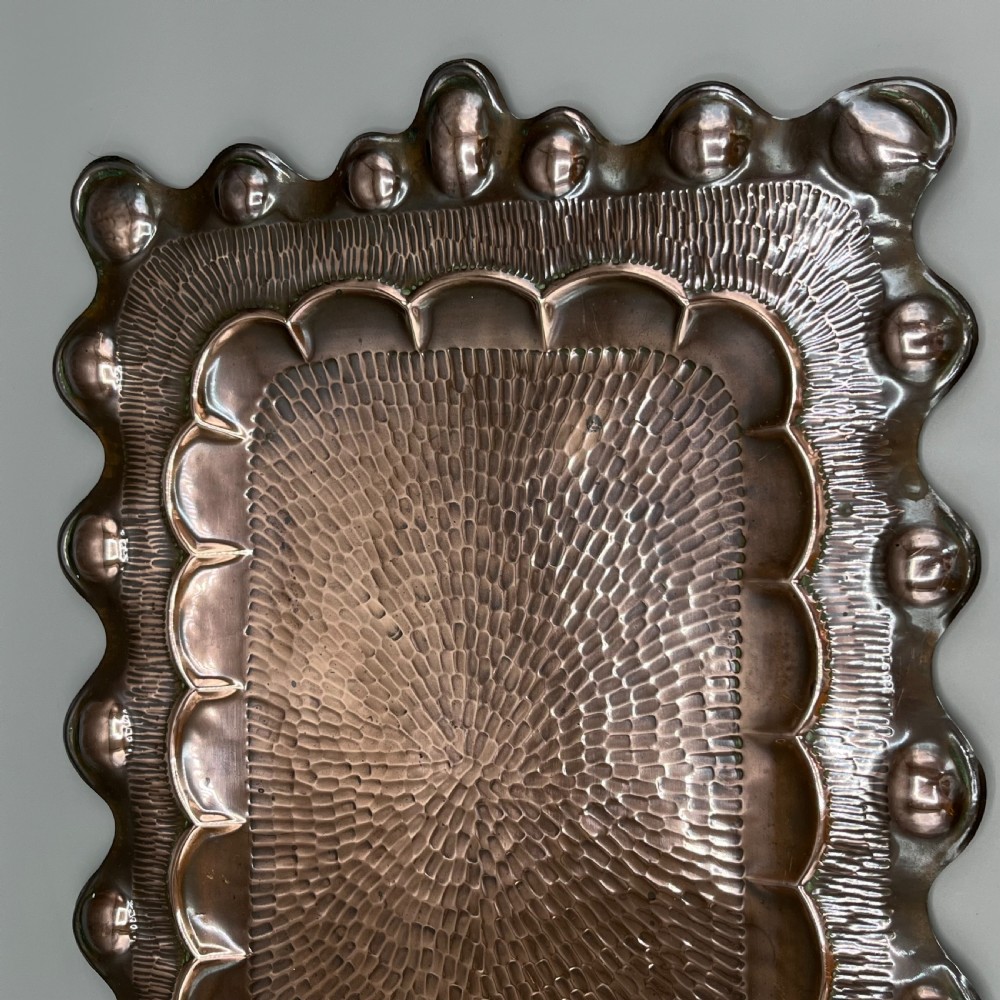 Art Nouveau Solid Copper Repousse Embossed Tray View XI