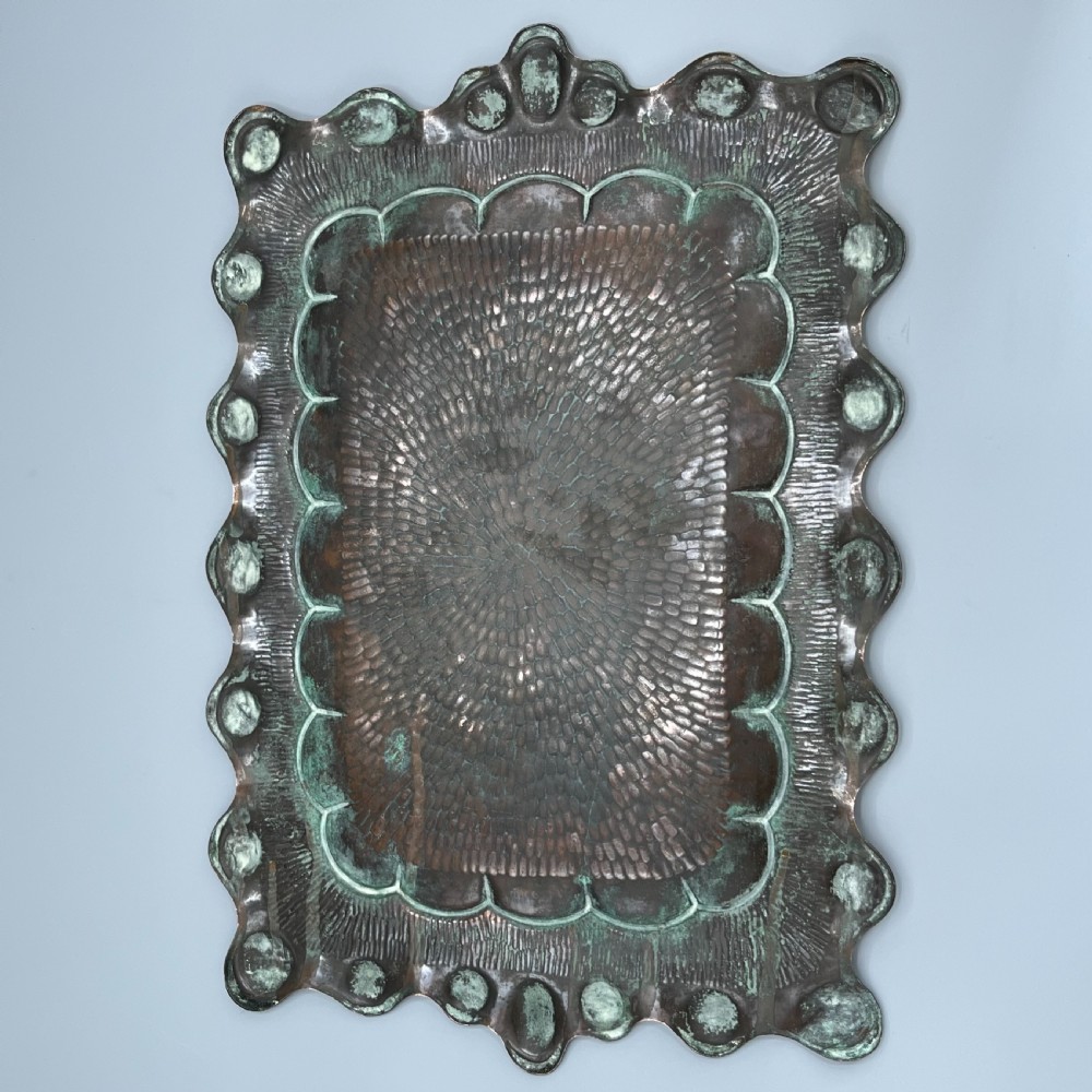 Art Nouveau Solid Copper Repousse Embossed Tray View XII