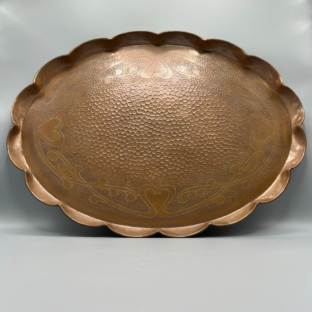 Large Art Nouveau Copper Gallery Serving Tray