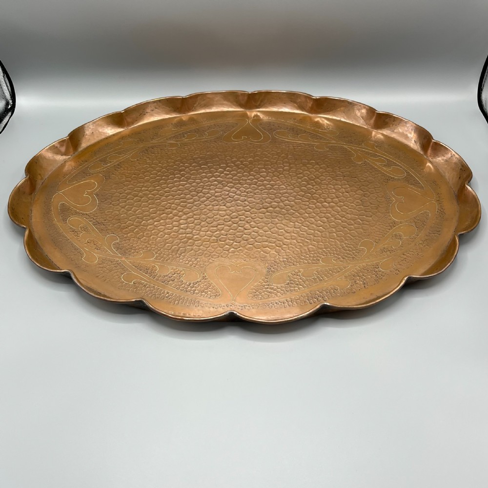 Large Art Nouveau Copper Gallery Serving Tray View V