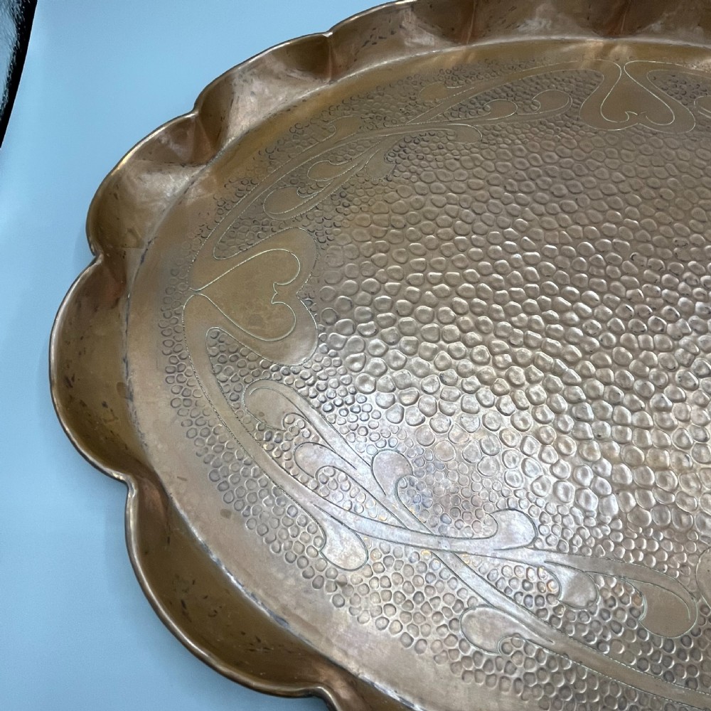 Large Art Nouveau Copper Gallery Serving Tray View X