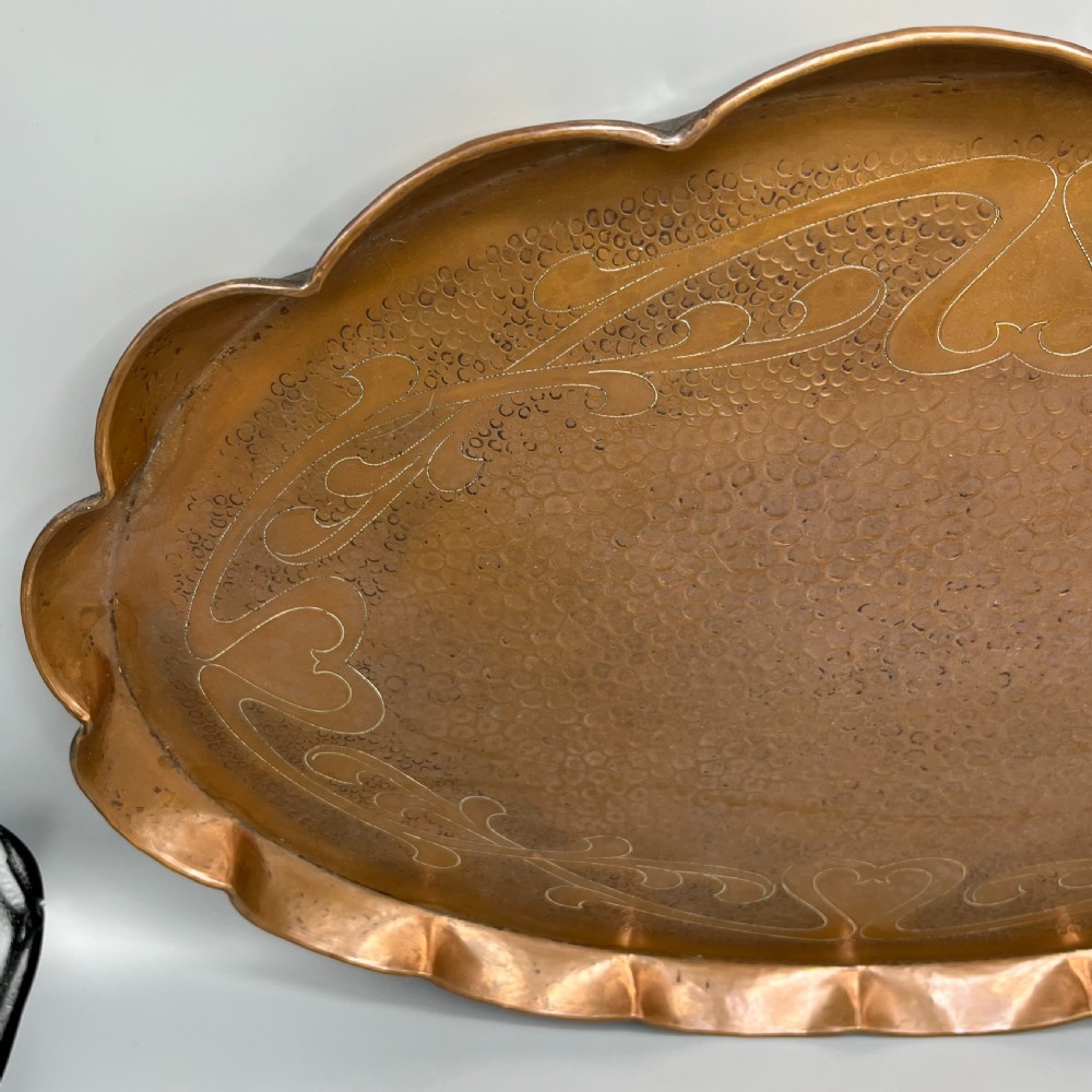 Large Art Nouveau Copper Gallery Serving Tray View XVI