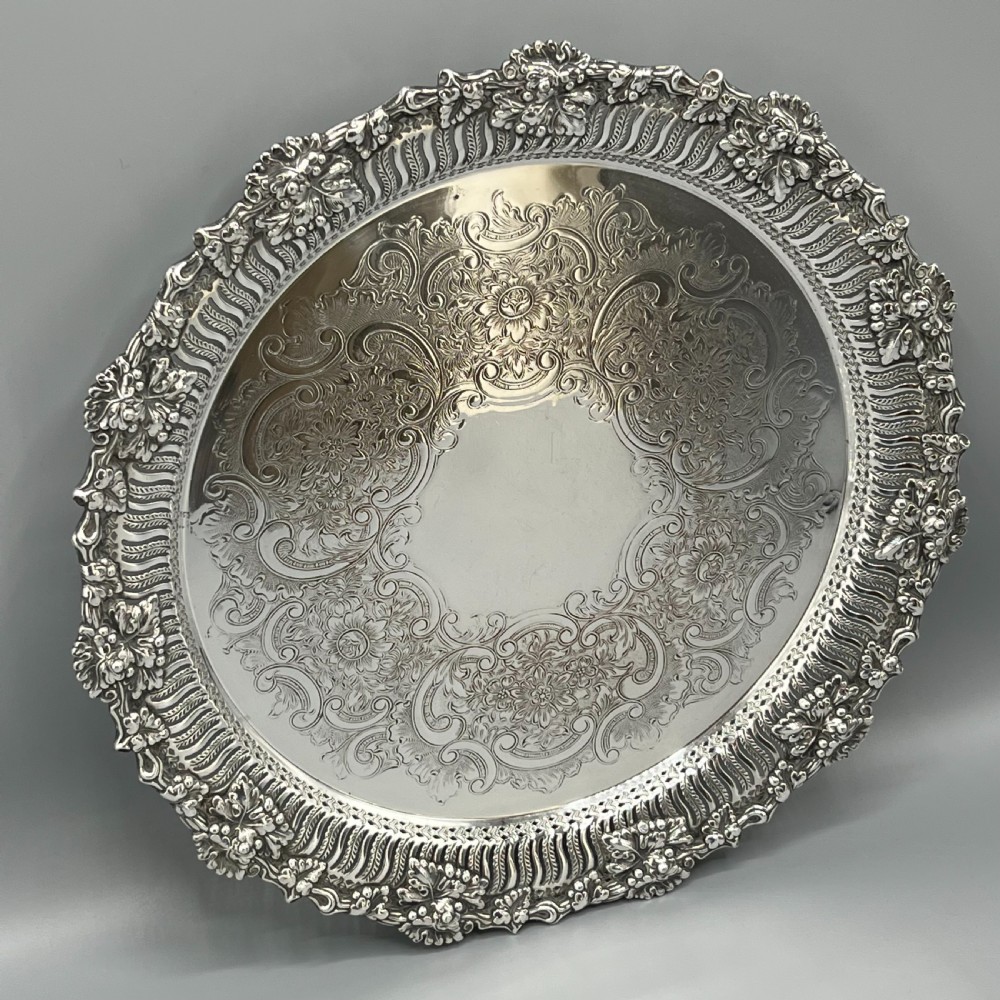 George V Silver Plated Pierced Grape & Vine Salver