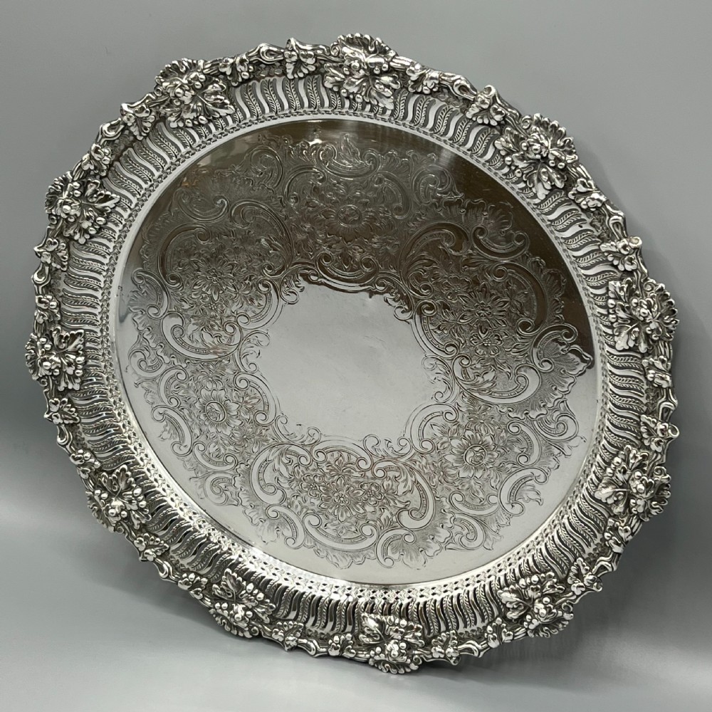 George V Silver Plated Pierced Grape & Vine Salver View II