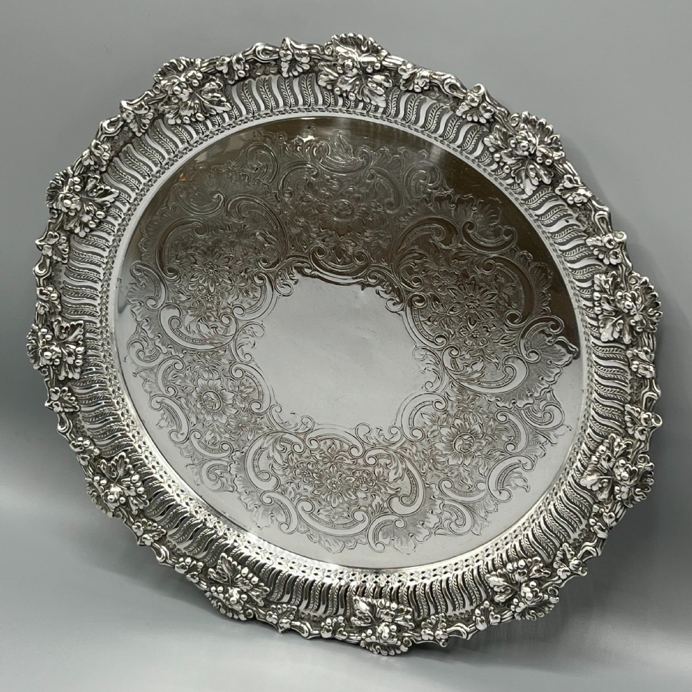 George V Silver Plated Pierced Grape & Vine Salver View III