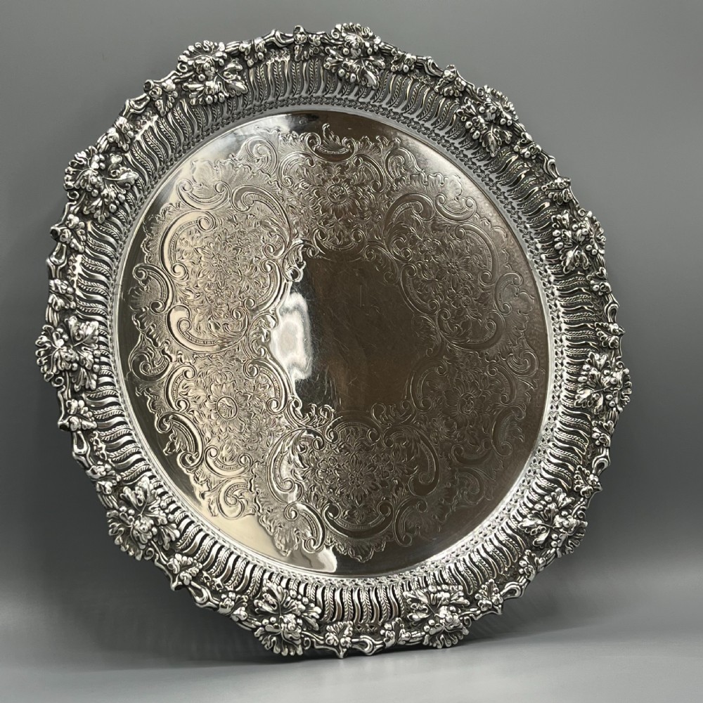 George V Silver Plated Pierced Grape & Vine Salver View V