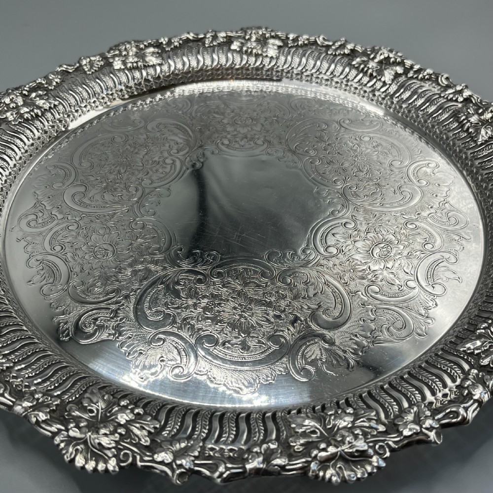 George V Silver Plated Pierced Grape & Vine Salver View IX