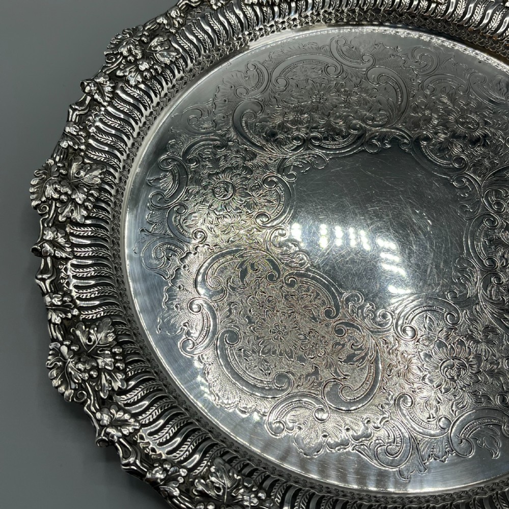George V Silver Plated Pierced Grape & Vine Salver View X
