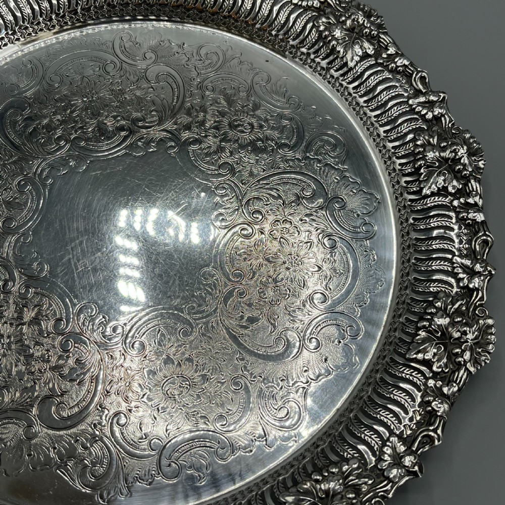 George V Silver Plated Pierced Grape & Vine Salver View XI
