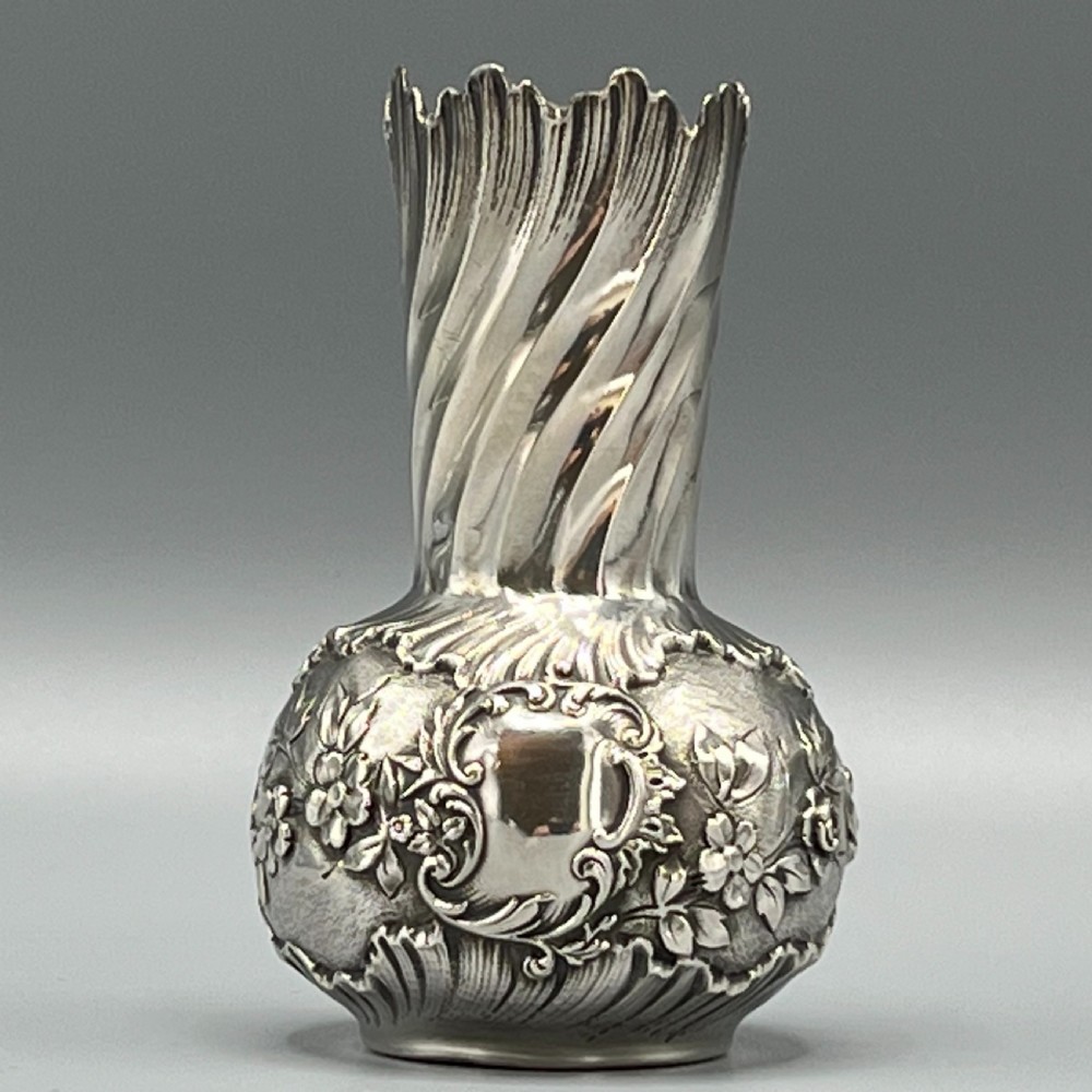 Art Nouveau Silver Plated Foliate Embossed Bud Vase