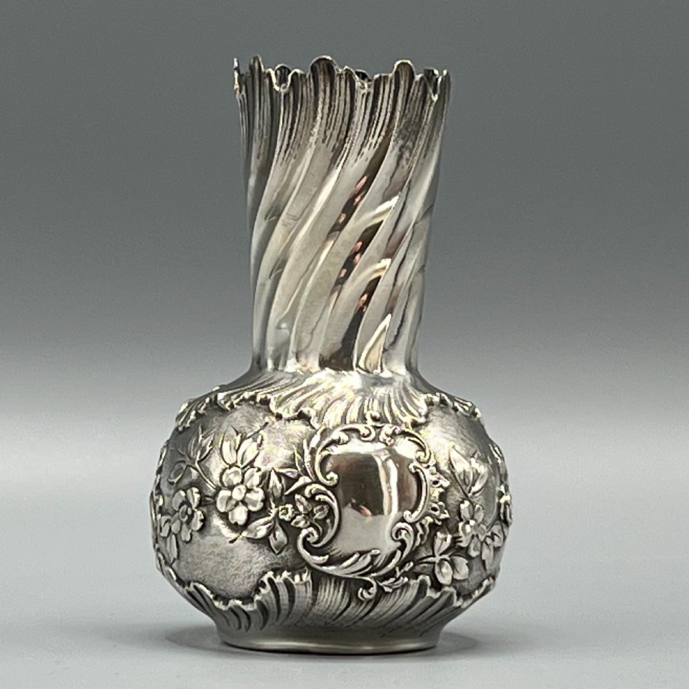 Art Nouveau Silver Plated Foliate Embossed Bud Vase View II