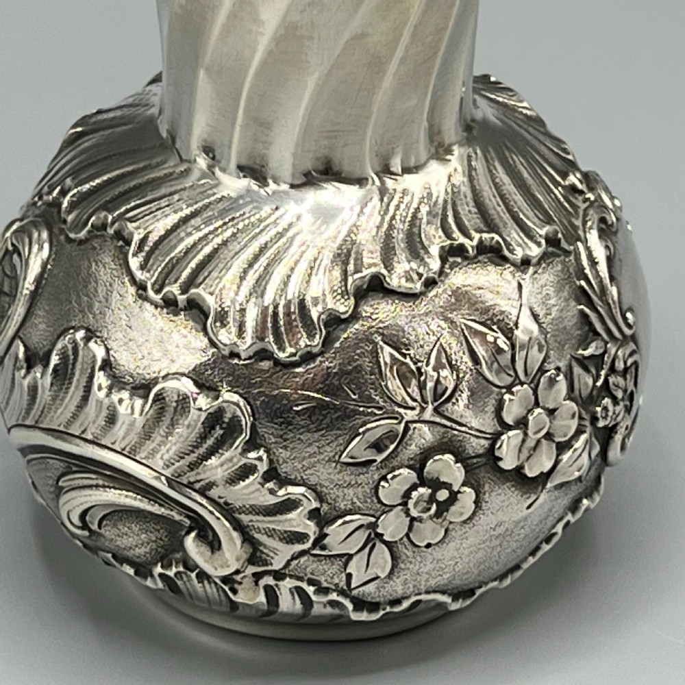 Art Nouveau Silver Plated Foliate Embossed Bud Vase View V