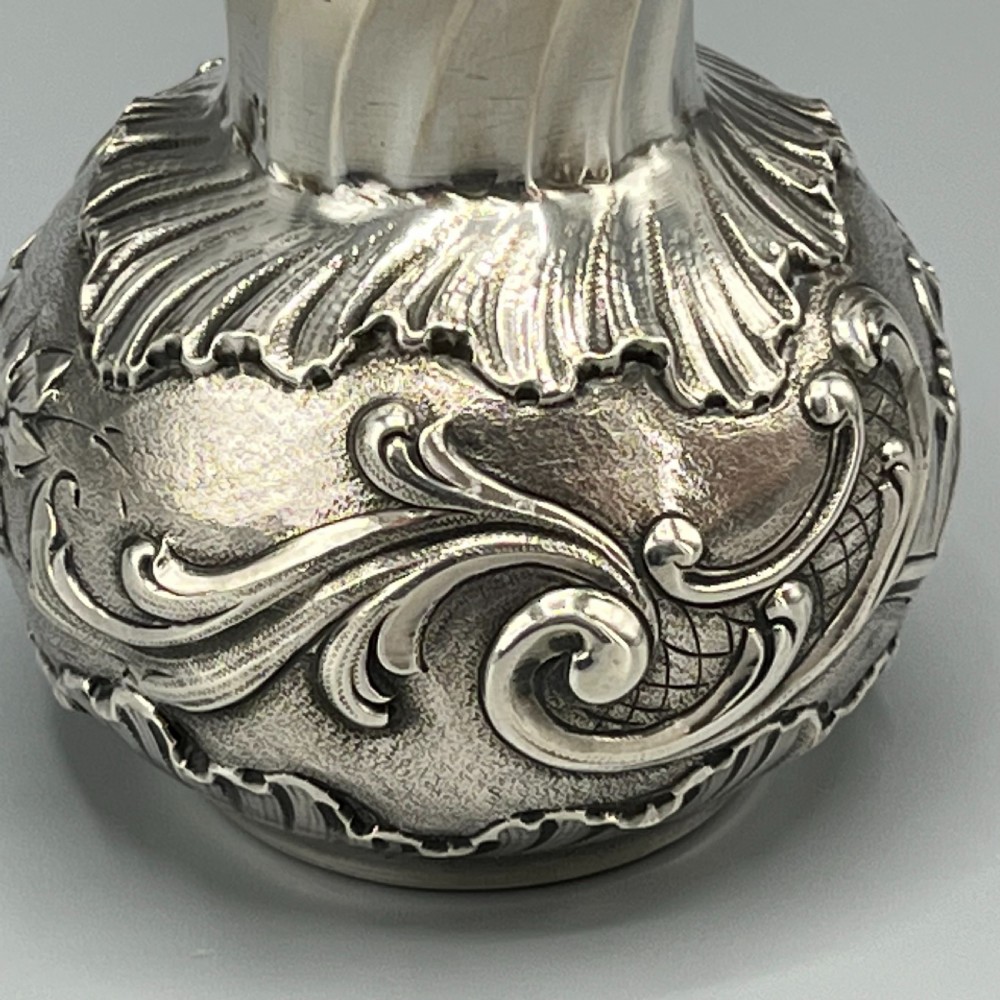 Art Nouveau Silver Plated Foliate Embossed Bud Vase View VII