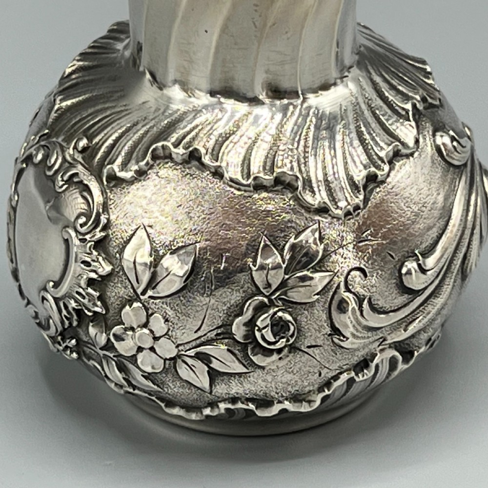 Art Nouveau Silver Plated Foliate Embossed Bud Vase View VIII