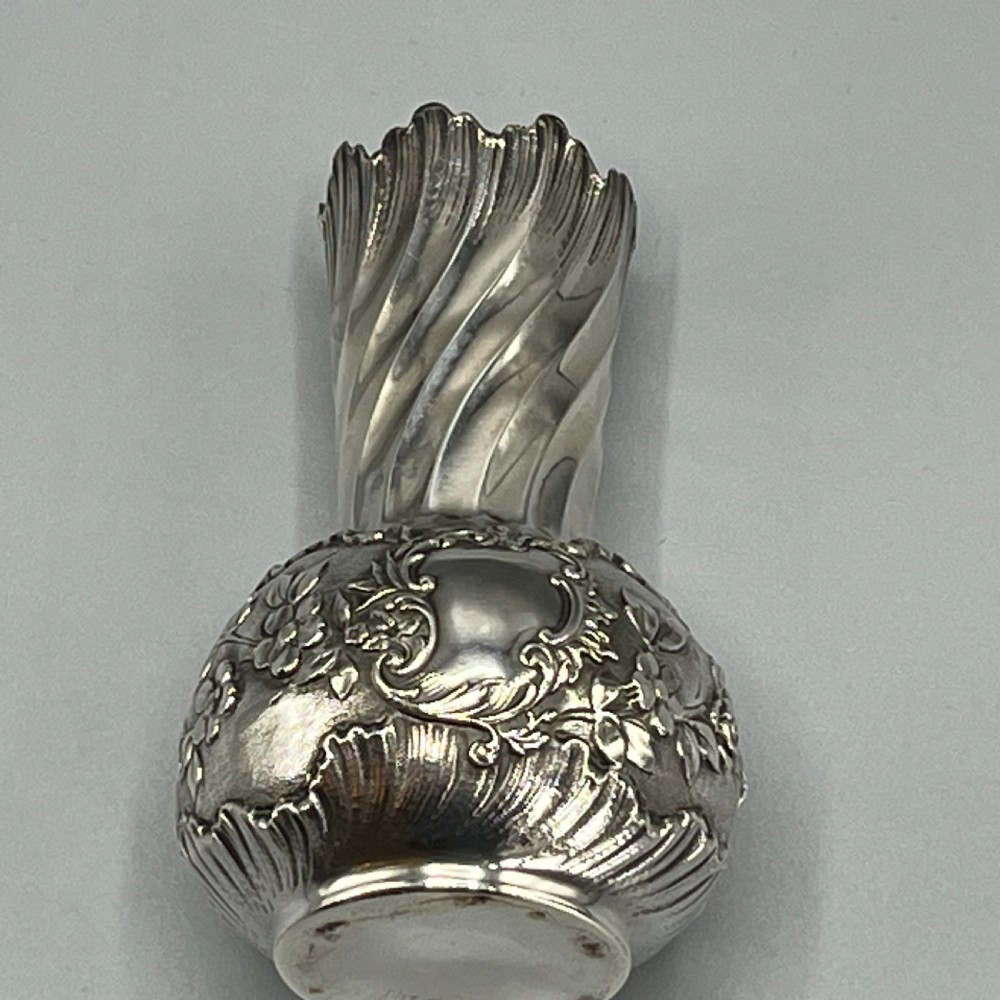 Art Nouveau Silver Plated Foliate Embossed Bud Vase View IX