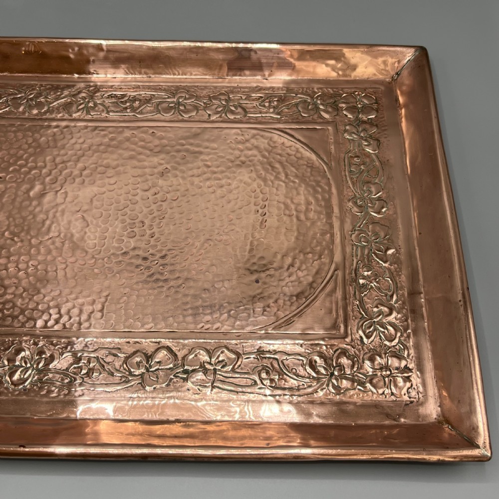 Large Art Nouveau Planished Copper Tray c1900 View XVII