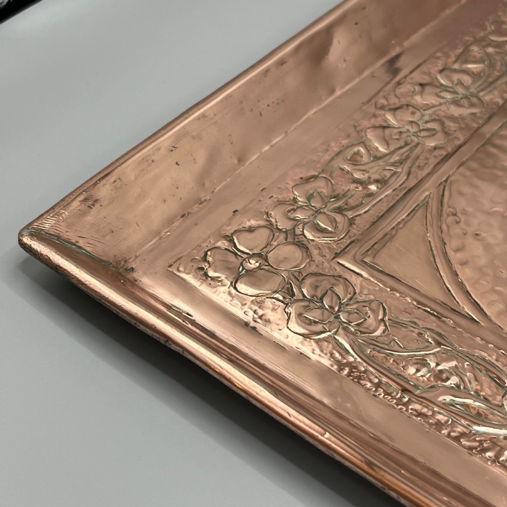 Large Art Nouveau Planished Copper Tray c1900 View XX