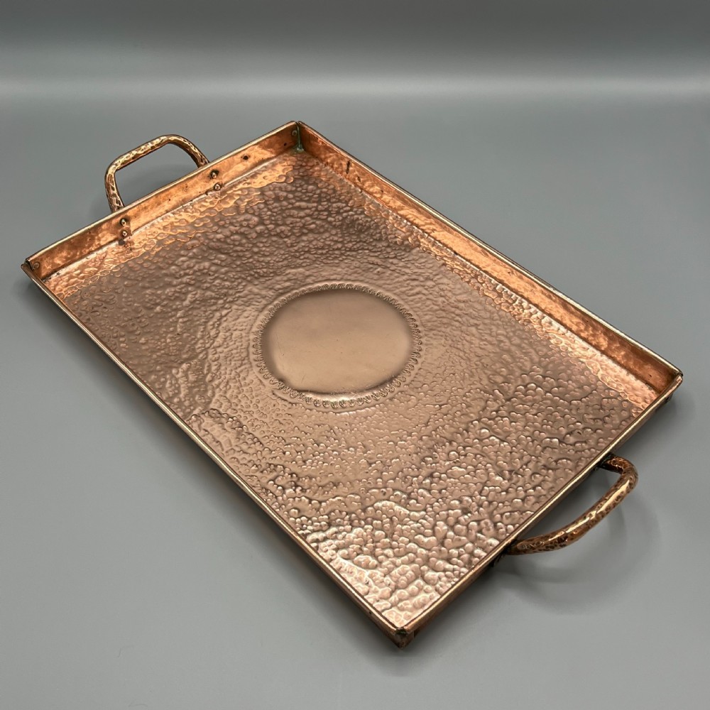Arts & Crafts Solid Copper Planished Tea Tray with Twin Handles